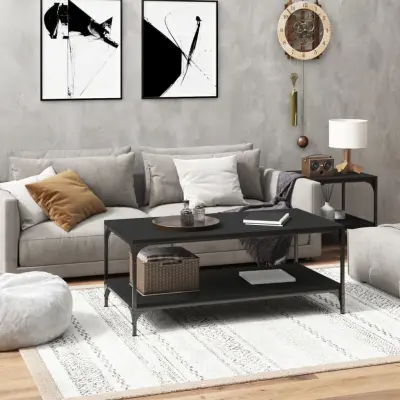 The Living Store Klubska mizica črna 80x50x40 cm inženirski les - Klubska Mizica