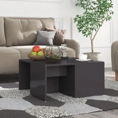 The Living Store Klubske mizice 4 kosi visok sijaj sive 33x33x33 cm iverna pl. - Klubska Mizica