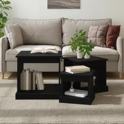 The Living Store Klubske mizice 3 kosi črna inženirski les - Klubska Mizica