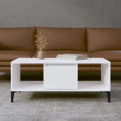The Living Store Klubska mizica visok sijaj bela 90x50x36,5 cm inženirski les - Klubska Mizica