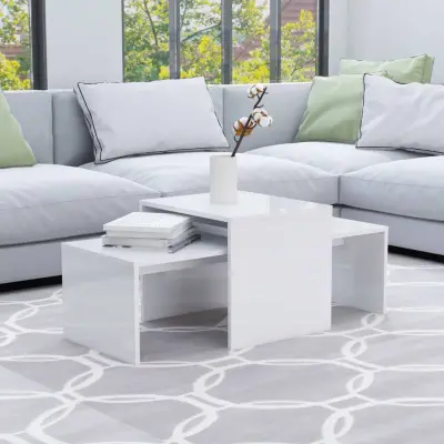 The Living Store Komplet klubskih mizic visok sijaj bel 100x48x40 cm iverna pl. - Klubska Mizica