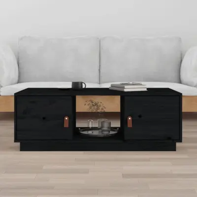 The Living Store Klubska mizica črna 100x50x35 cm trdna borovina - Klubska Mizica