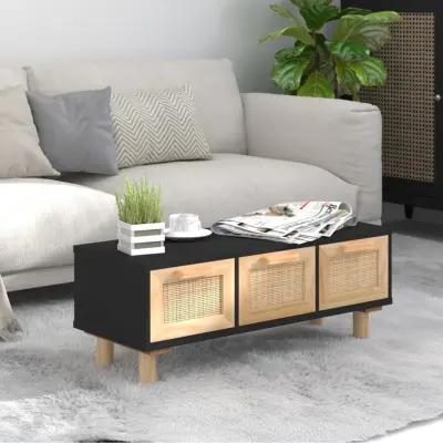 The Living Store Klubska mizica Črna 80x40x30 cm inženirski les trdna borovina - Klubska Mizica