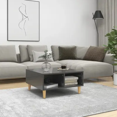 The Living Store Klubska mizica visok sijaj siva 60x60x30 cm iverna plošča - Klubska Mizica