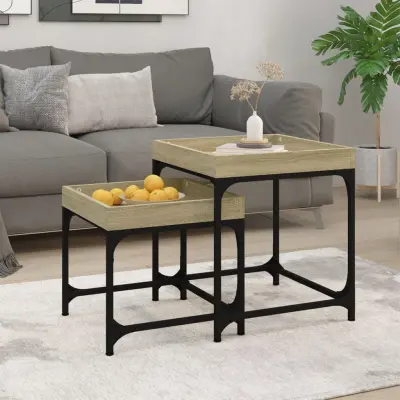 The Living Store Stranska mizica 2 kosa sonoma hrast inženirski les - Stranska Mizica