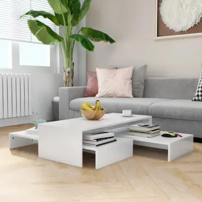 The Living Store Komplet klubskih mizic visok sijaj bele barve 100x100x26,5 cm - Garnitura Klubskih Mizic