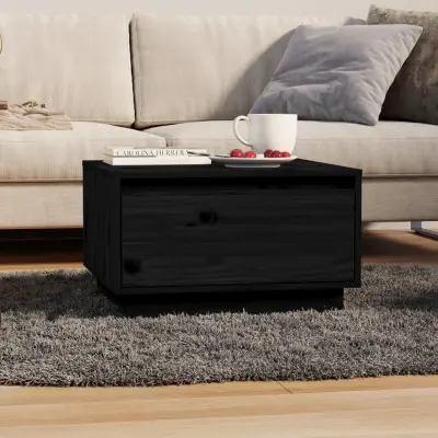 The Living Store Klubska mizica črna 55x56x32 cm trdna borovina - Klubska Mizica