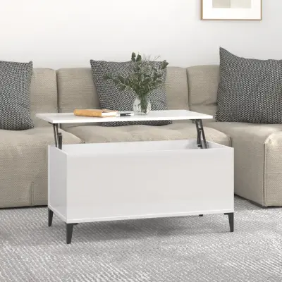 The Living Store Klubska mizica visok sijaj bela 90x44,5x45 cm inženirski les - Klubska Mizica