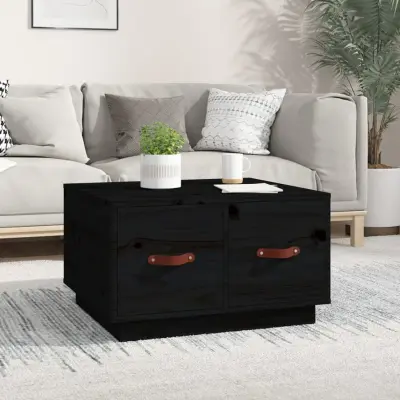 The Living Store Klubska mizica črna 60x53x35 cm trdna borovina - Klubska Mizica
