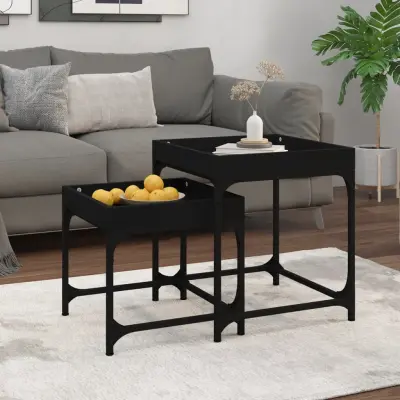 The Living Store Stranska mizica 2 kosa črna inženirski les - Stranska Mizica