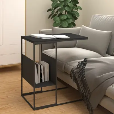 The Living Store Stranska mizica črna 55x36x59,5 cm inženirski les - Stranska Mizica