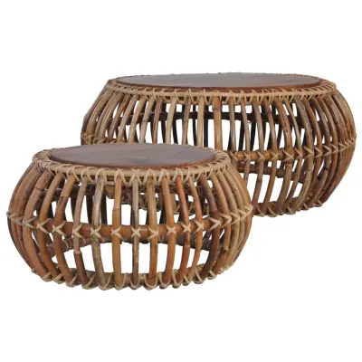 The Living Store Klubske mizice 2 kosa naravni ratan - Klubska Mizica