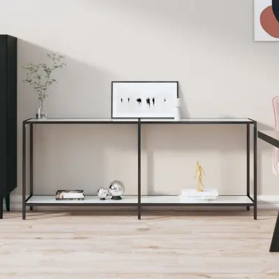 The Living Store Konzolna mizica bela 180x35x75,5 cm kaljeno steklo - Konzolna Mizica