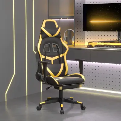 The Living Store Masažni igralni stol z oporo za noge črno in zlato umetno usnje - Gaming Stol