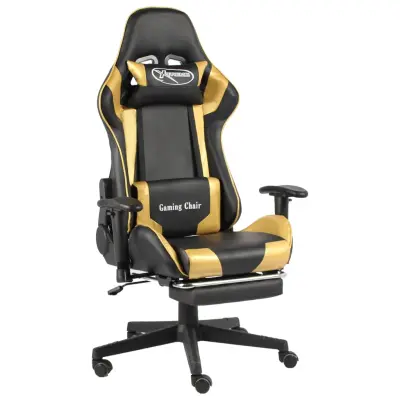 The Living Store Vrtljiv gaming stol z naslonjalom za noge zlat PVC - Gaming Stol