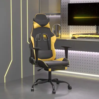 The Living Store Gaming stol z oporo za noge črno in zlato umetno usnje - Gaming Stol