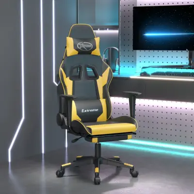The Living Store Gaming stol z oporo za noge črno in zlato umetno usnje - Gaming Stol