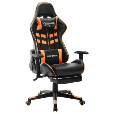 The Living Store Gaming stol z oporo za noge črno in oranžno umetno usnje - Gaming Stol