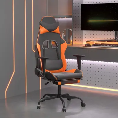 The Living Store Masažni gaming stol z oporo za noge črno in oranžno um. usnje - Gaming Stol