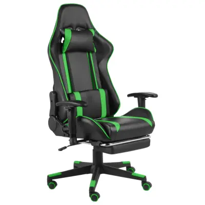 The Living Store Vrtljiv gaming stol z naslonjalom za noge zelen PVC - Gaming Stol