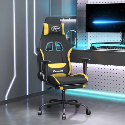 The Living Store Masažni gaming stol z oporo za noge črno in rumeno blago - Gaming Stol