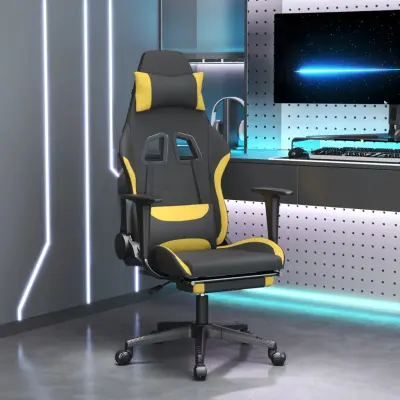 The Living Store Masažni gaming stol z oporo za noge črno in rumeno blago - Gaming Stol