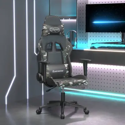 The Living Store Masažni gaming stol z oporo za noge črn in kamuflažen um. usnje - Gaming Stol