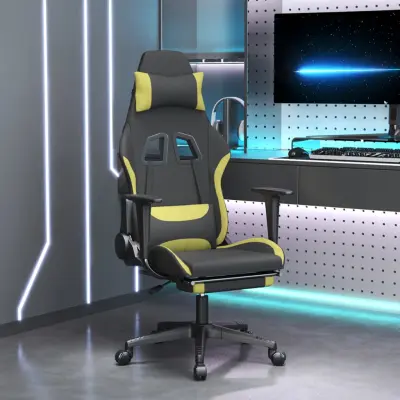The Living Store Vrtljiv gaming stol z oporo za noge črno in svetlo zeleno blago - Gaming Stol