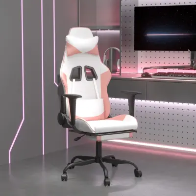 The Living Store Masažni igralni stol z oporo za noge Bela in roza umetno usnje - Gaming Stol
