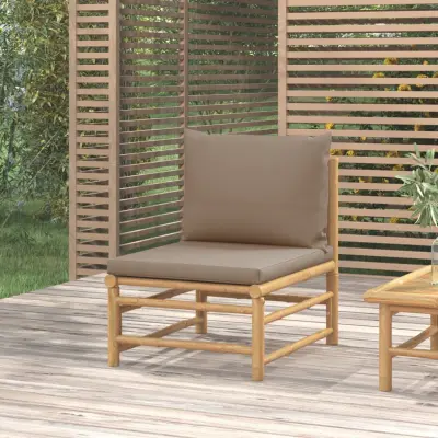 The Living Store Vrtni sredinski kavč s taupe blazinami bambus - Vrtni Sredinski Kavč
