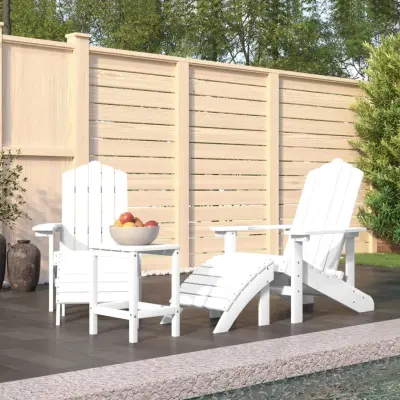 The Living Store Vrtna stola Adirondack s stolčkom za noge in mizico HDPE bela - Vrtni Stol