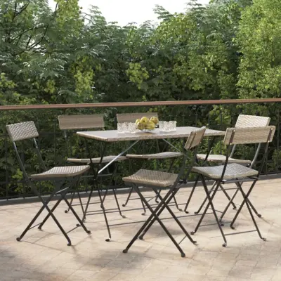 The Living Store Zložljivi bistro stoli 6 kosa siv poli ratan in jeklo - Zložljiv Bistro Stol