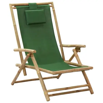 The Living Store Stol za sproščanje zelen bambus in blago - Stol Za Sproščanje