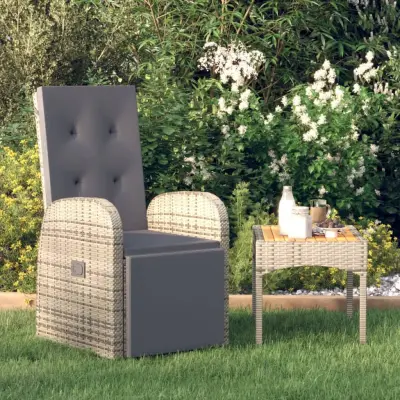 The Living Store Nastavljiv vrtni stol z blazino poli ratan siv - Naslanjač