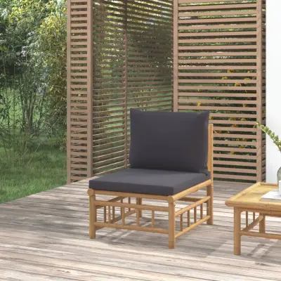 The Living Store Vrtni sredinski kavč s temno sivimi blazinami bambus - Vrtni Sredinski Kavč
