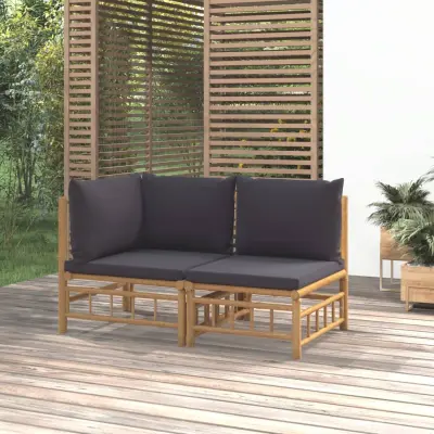 The Living Store Vrtna sedežna garnitura 2-delna temno sive blazine bambus - Vrtna Sedežna Garnitura