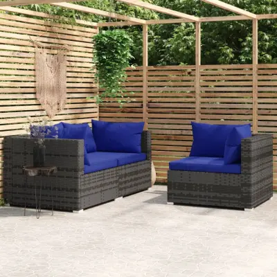 The Living Store Vrtna sedežna garnitura 3-delna z blazinami siv poli ratan - Vrtna Sedežna Garnitura