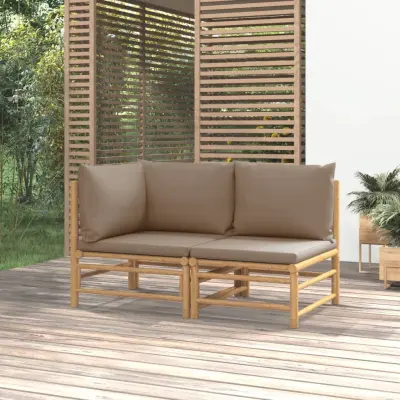The Living Store Vrtna sedežna garnitura 2-delna s taupe blazinami bambus - Vrtna Sedežna Garnitura