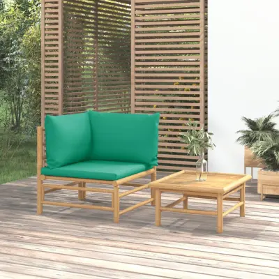 The Living Store Vrtna sedežna garnitura 2-delna z zelenimi blazinami bambus - Vrtna Sedežna Garnitura