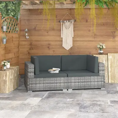 The Living Store Sekcijski kotni stoli 2 kosa z blazinami poli ratan siv - Kotni Sedež