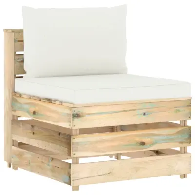 The Living Store Sekcijski sredinski kavč z blazinami zelen impregniran les - Sredinski Kavč