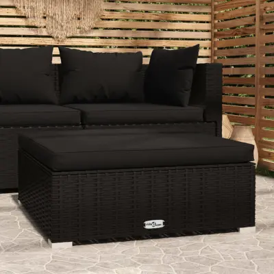 The Living Store Vrtni stolček za noge z blazino črn 70x70x30 cm poli ratan - Vrtni Stolček Za Noge