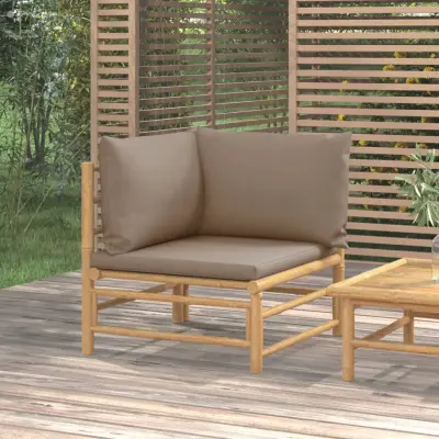 The Living Store Vrtni kotni kavč s taupe blazinami bambus - Vrtni Kotni Kavč