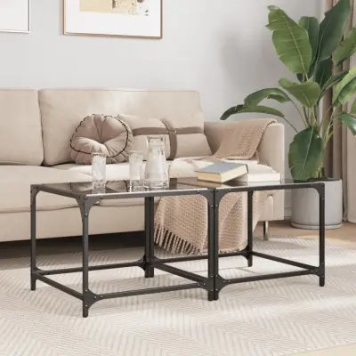 The Living Store Klubske mizice s črno stekleno površino 2 kos 50x50x40 cm jeklo - Klubska Mizica