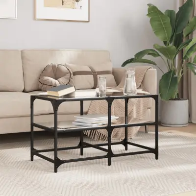 The Living Store Klubska mizica s črno stekleno površino 78,5x40x45 cm jeklo - Klubska Mizica