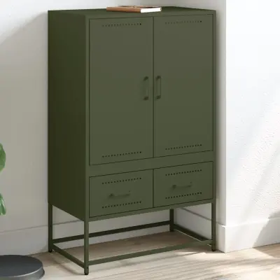 The Living Store Visoka omara olivno zelena 68x39x111,5 cm hladno valjano jeklo - Komoda