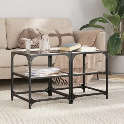 The Living Store Klubske mizice s črno stekleno površino 2 kos 40x40x45 cm jeklo - Klubska Mizica