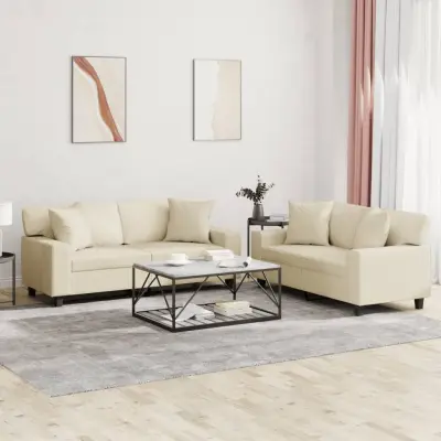 The Living Store Sedežna garnitura z vzglavniki 2-delna krem umetno usnje - Sedežna Garnitura
