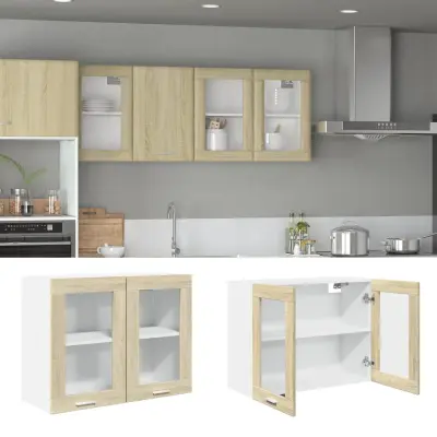 The Living Store Viseča steklena omarica sonoma hrast 80x31x60 cm iverna plošča - Viseča Steklena Omarica