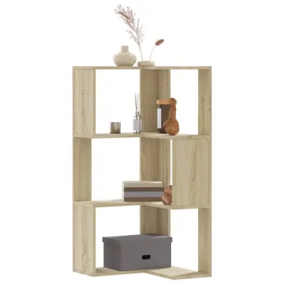 The Living Store Kotna knjižna omara 3-nadstropna sonoma hrast 50x50x102 cm - Kotna Knjižna Omara